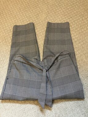 Worthington Gray Plaid Tie-Waist Ankle Pants
